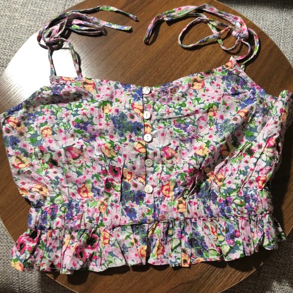 New! Brave Soul Aona Cropped Button front Cami in Ditsy Floral Print - Picture 2 of 10